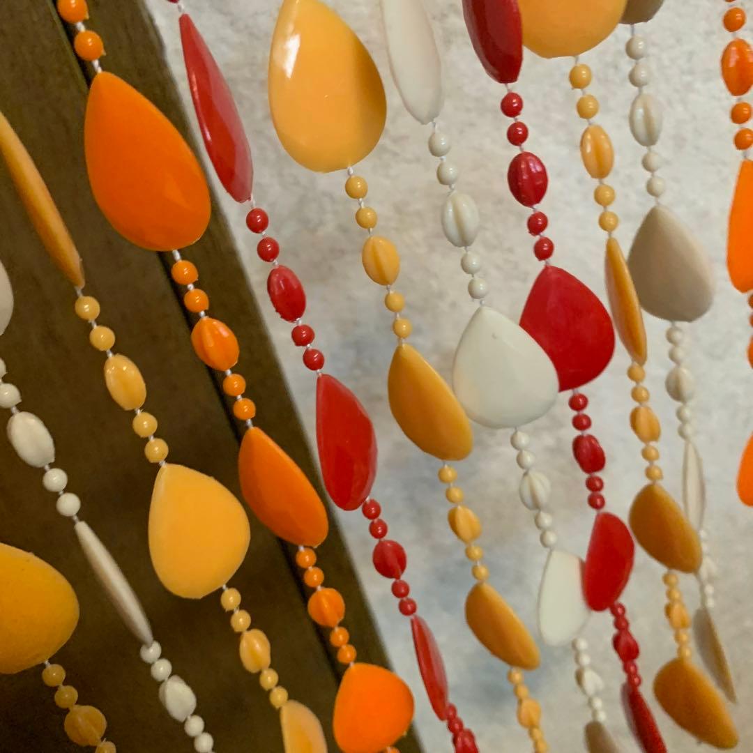 レア☆ビーズカーテン 昭和レトロ 平成レトロ ポップ 赤 オレンジ 白