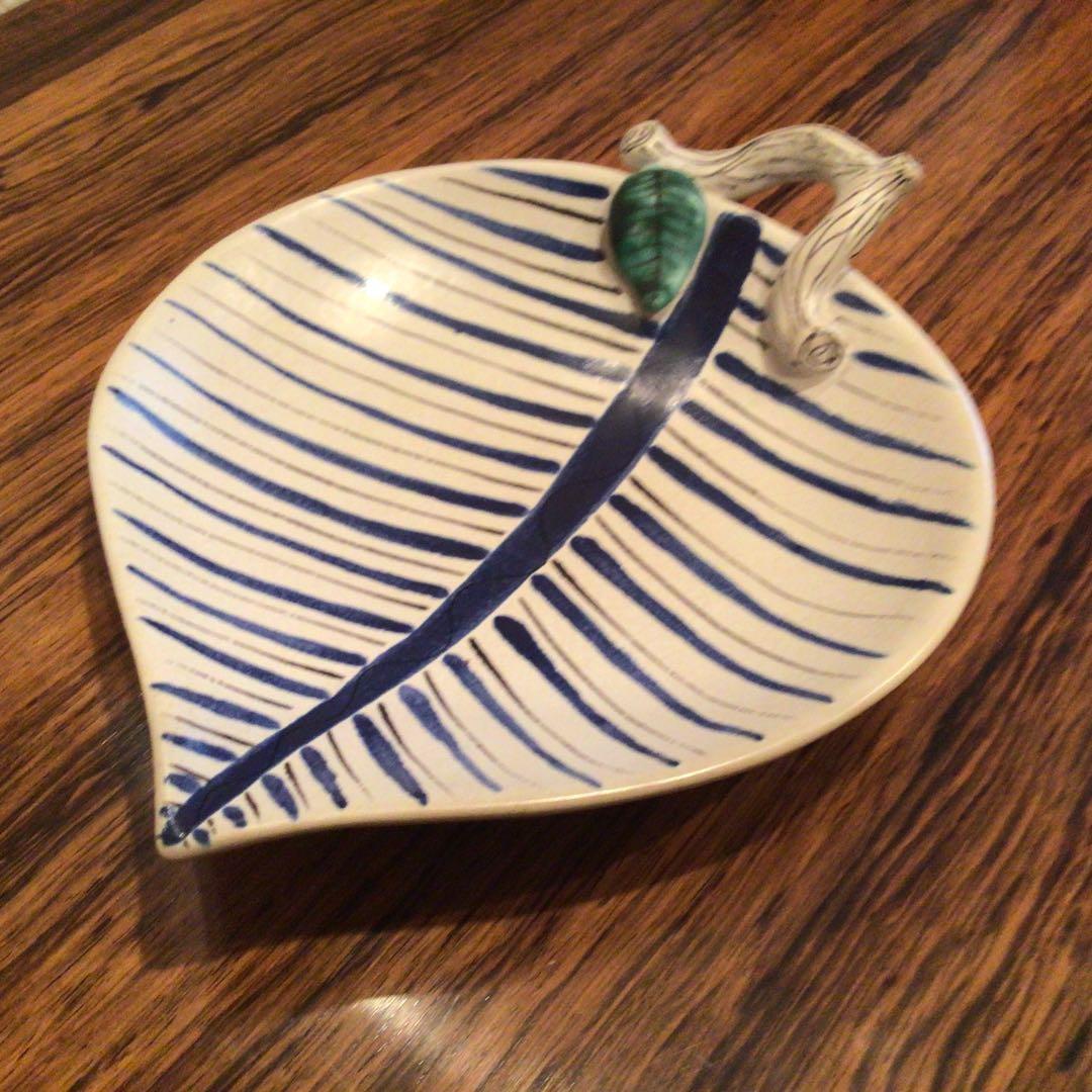 リンドベリのアートピース　リーフ型ファイアンス　超希少品