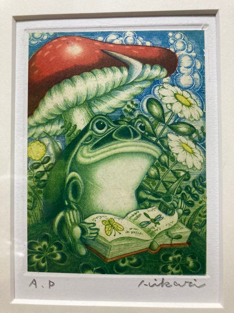 広瀬ひかり カエル オリジナル銅版画カエル2点・絵本1冊のセット
