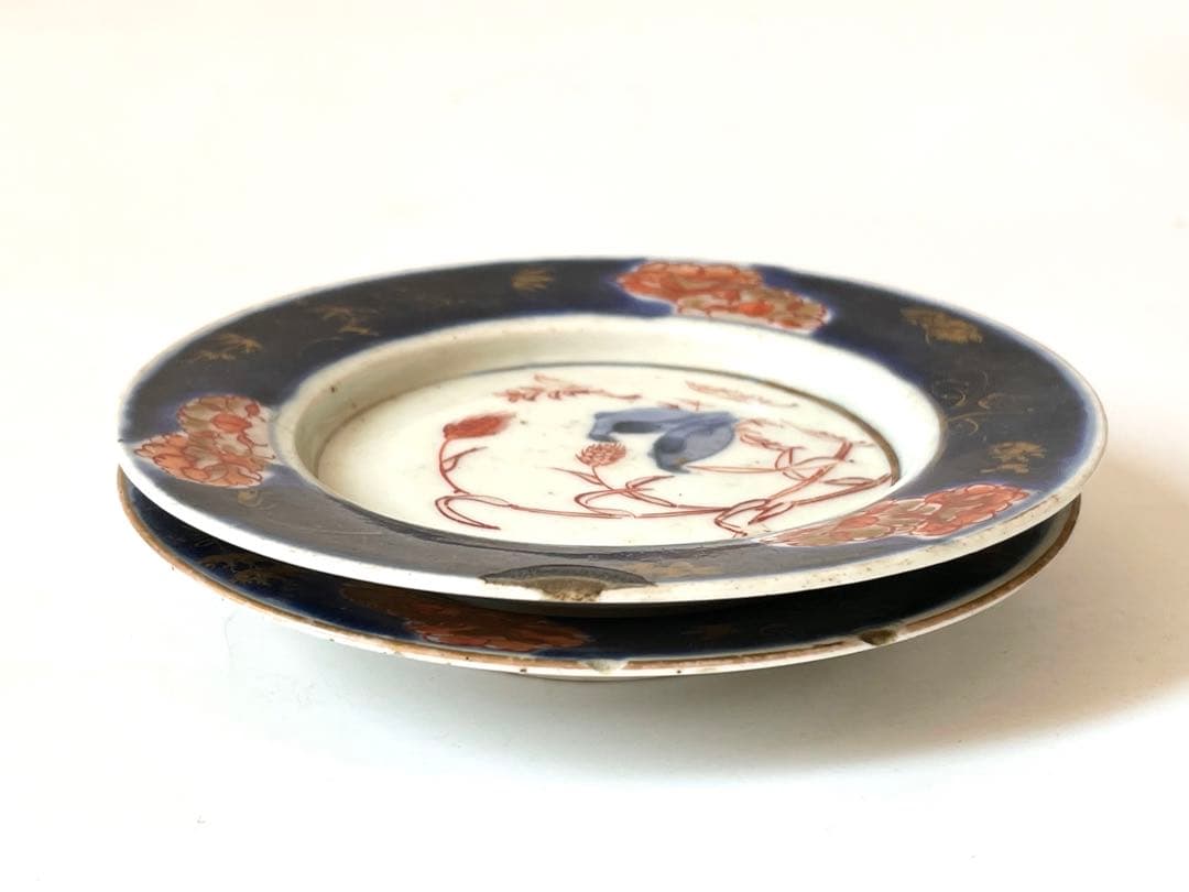 アンティーク 骨董 古伊万里 輸出手 金襴手 粟鶉図 小皿2枚