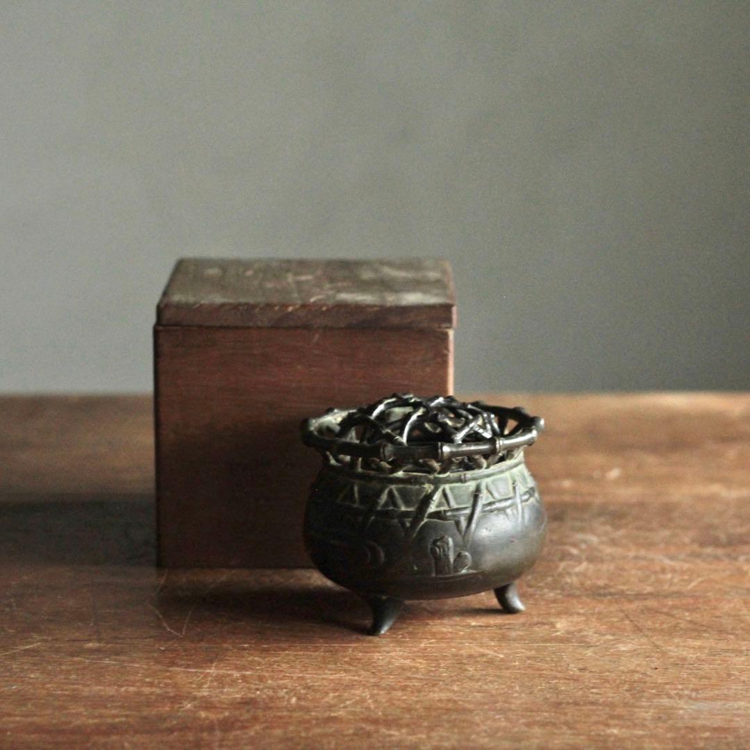 緑青のある 銅製 三足 香炉 古美術 古道具 アンティーク N110