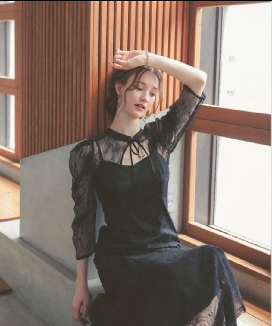 Dorry Doll ボレロレイヤーレースドレス　ブラック　結婚式　お呼ばれ M