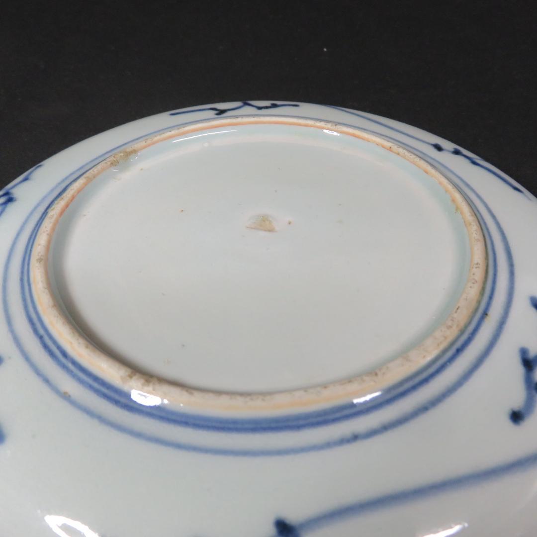 染付七寸皿 古伊万里 共箱 木箱 山水 唐草 船 松 風景