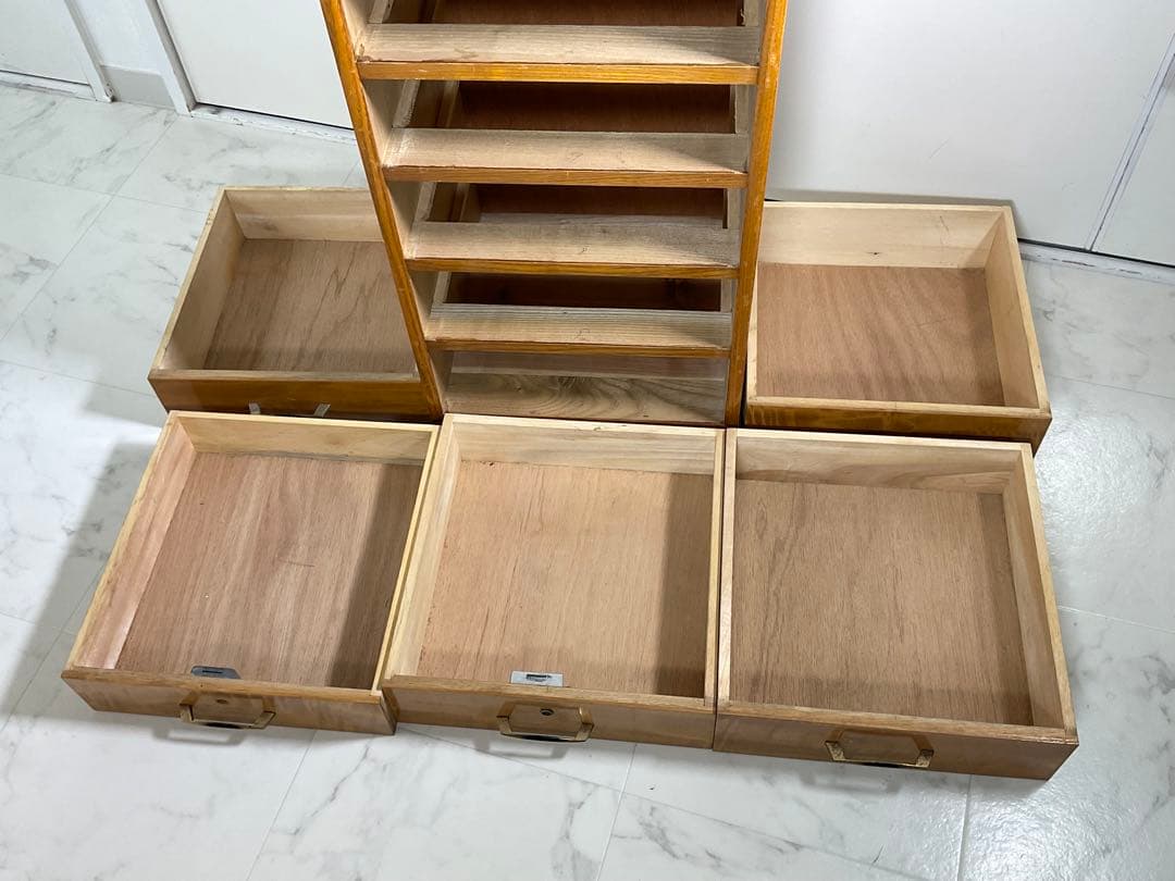 アンティーク 小引き出し 5段 ハンドル 金×黒 小箪笥 収納 古道具