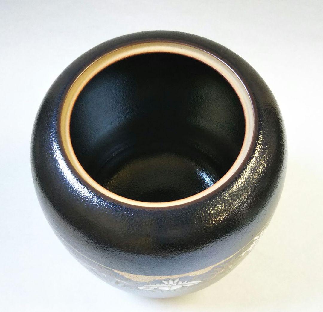 期間限定特価 茶道具 水指 黒釉帯 花菖蒲 佐平 新品