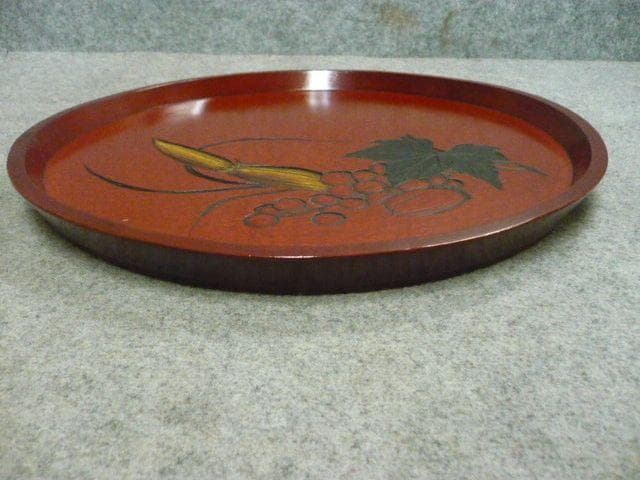 朱塗 彫刻 絵変り 丸盆 5枚 [B31315]