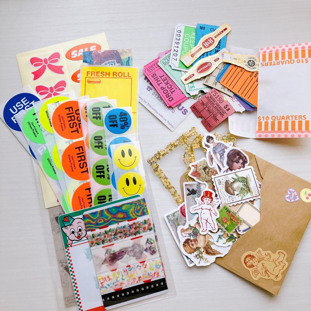 80サイズ】デザぺ紙もの大量詰め合わせコラージュ素材 メモ シール