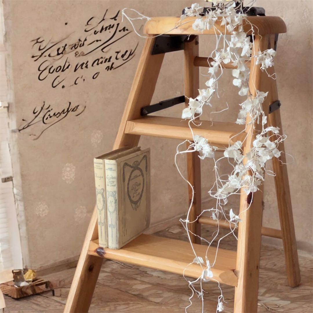 1092 ビンテージ 古い木のステップラダー 脚立 梯子 飾り棚 古家具