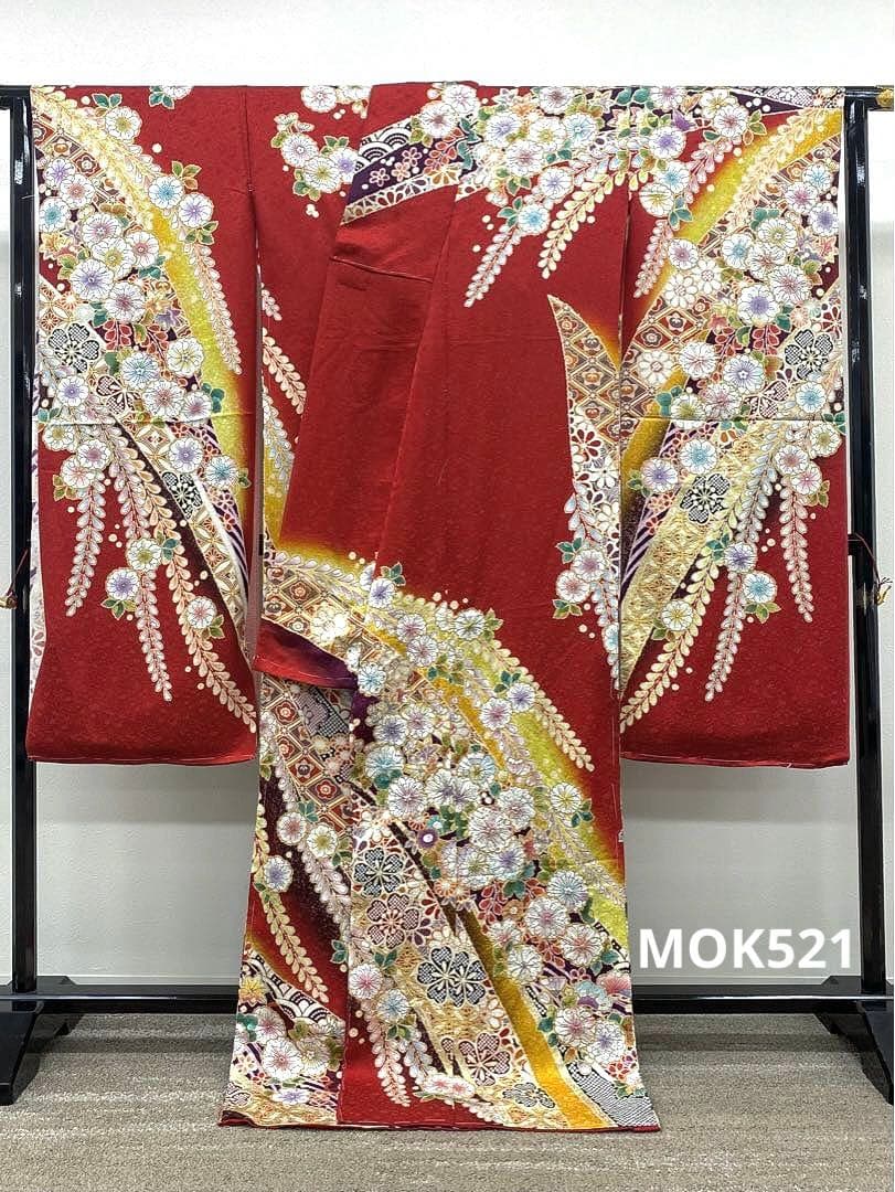 振袖 仮絵羽 銀通し 金彩 紋意匠 絞り 辻が花 正絹 未仕立て品 八