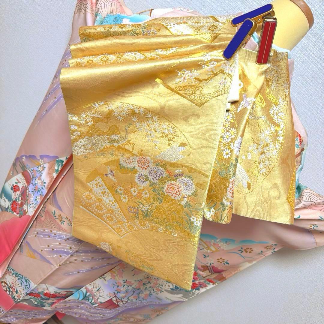 12 振袖フルセット 正絹 薄桃 ピンク 水色 金彩 暈し染め 華やか 小柄