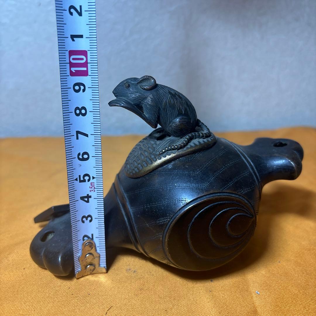 唐銅 福槌に鼡 置物 銅香炉 打ち出の小槌に鼠小判