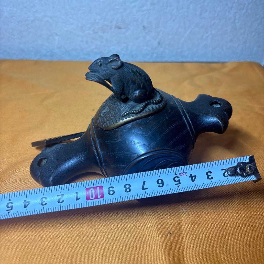 唐銅 福槌に鼡 置物 銅香炉 打ち出の小槌に鼠小判