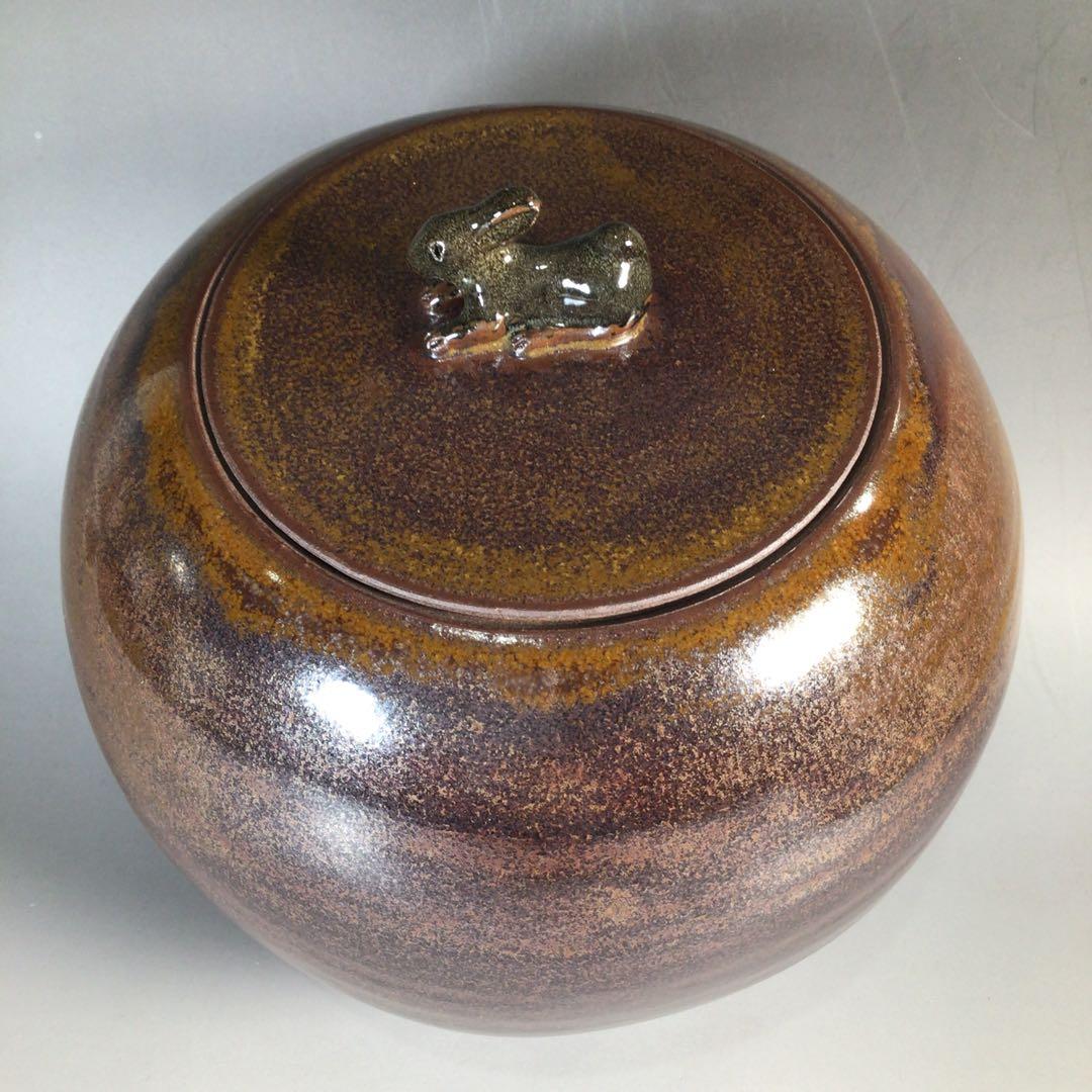 Ｎ６０４　水指　『高取焼』『碧山窯造』『兎摘み』　共箱　茶道具