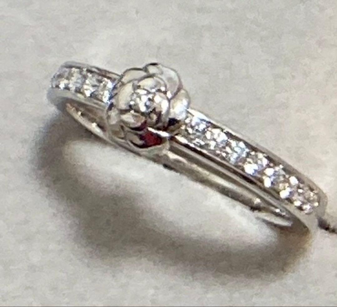 2日に取消CHANEL カメリアプラチナ950 ハーフダイヤリング#48シャネル