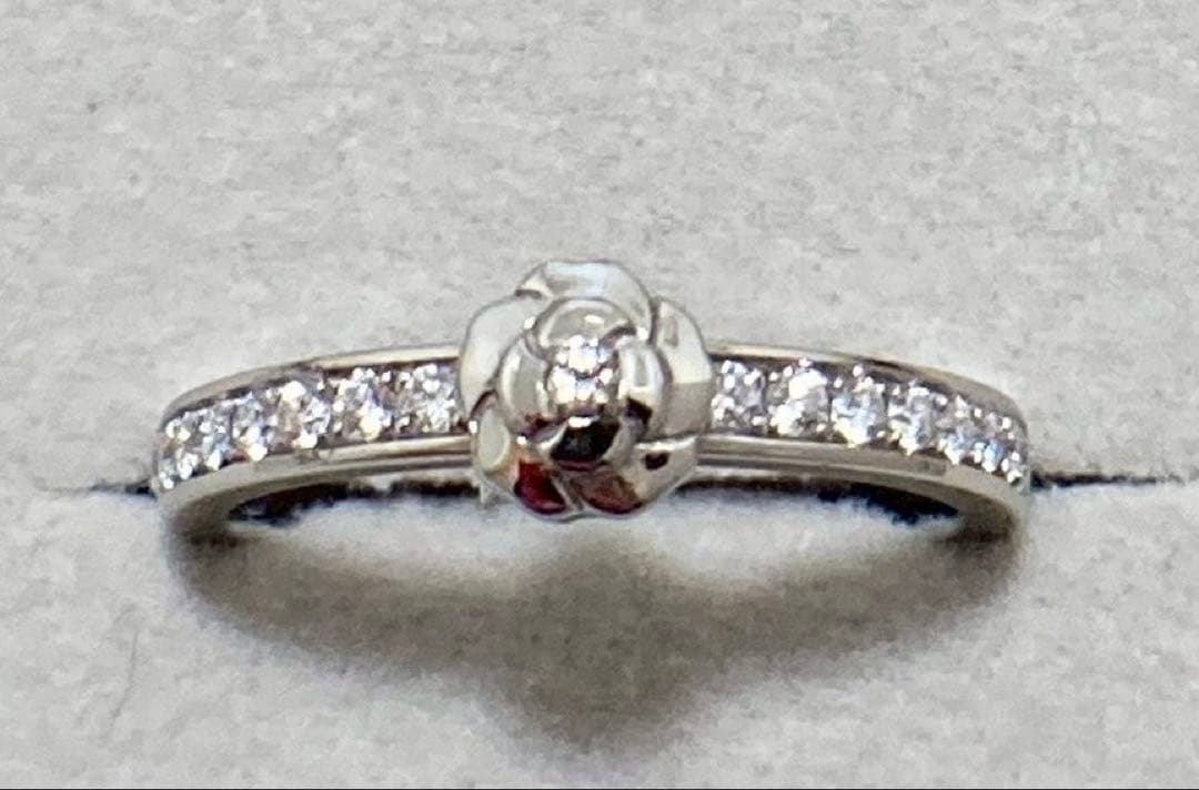 2日に取消CHANEL カメリアプラチナ950 ハーフダイヤリング#48シャネル