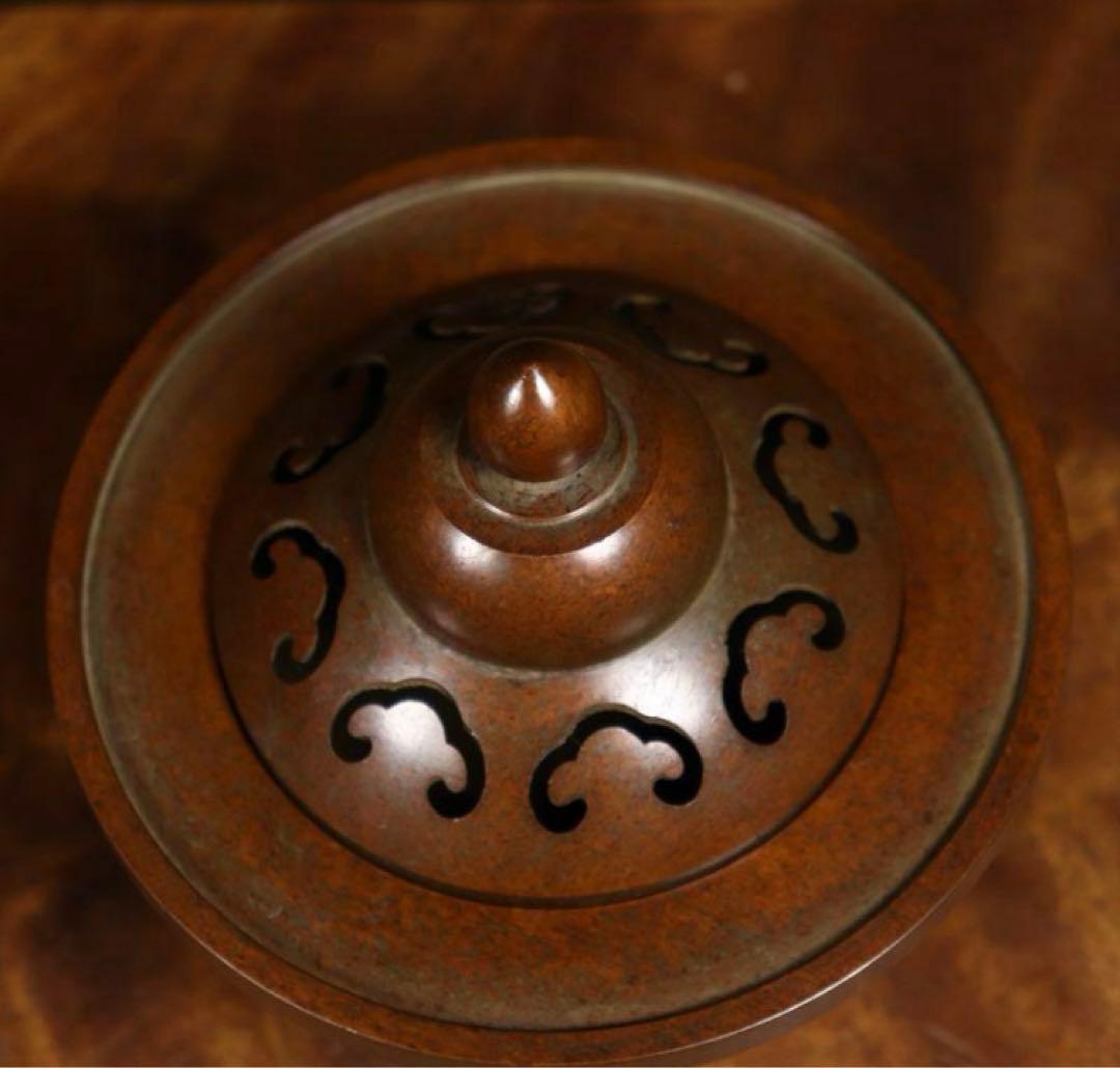 銅製 蘇工如意三足炉 盤香炉 檀香炉 茶道具 香道具 装飾品