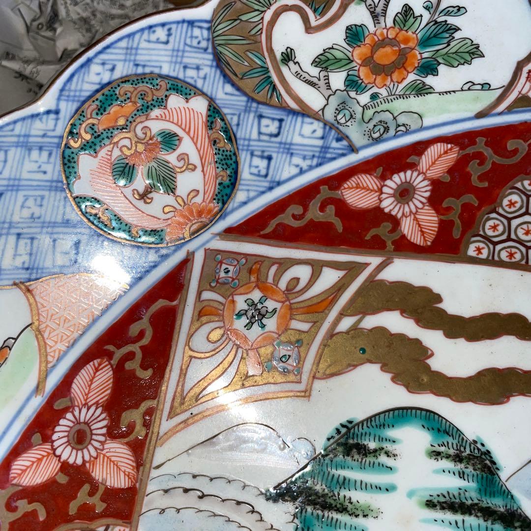 古伊万里 大皿 額皿 馬 飾皿 色絵 金彩 46cm 共箱入 大皿 陶磁器