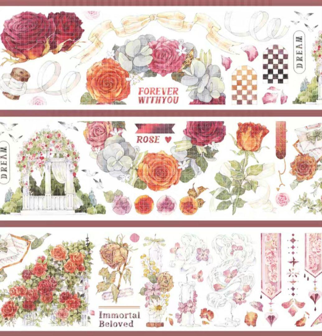 巻売 494☆ 海外 マスキングテープ マステ PET 装飾 花 銀ホロ