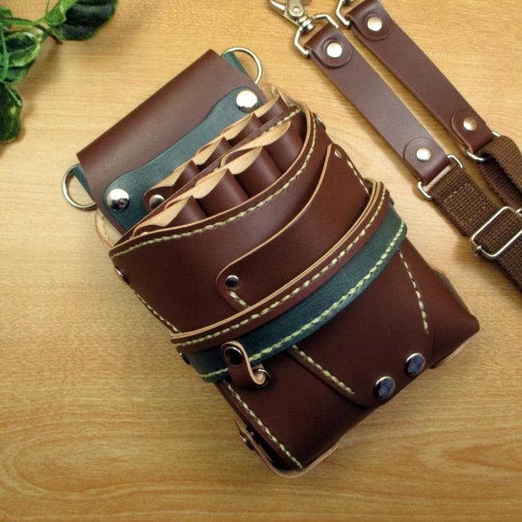 トリマー向き】 ブラウン＆Dグリーン 8丁 シザーケース TSC-13/CBC