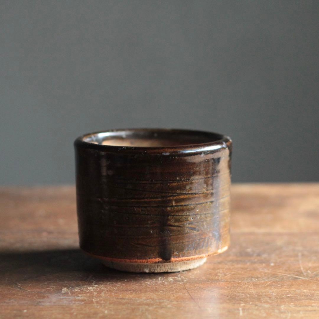 壺屋焼 褐釉 火入 筒茶碗 古美術 古道具 アンティーク 琉球美術 古琉球