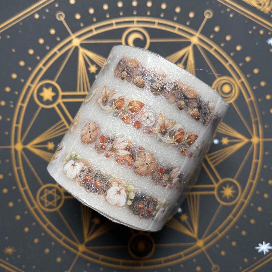 8815】海外 マステ 5m巻売り PETラメ加工カッティング秋の果実 木棉