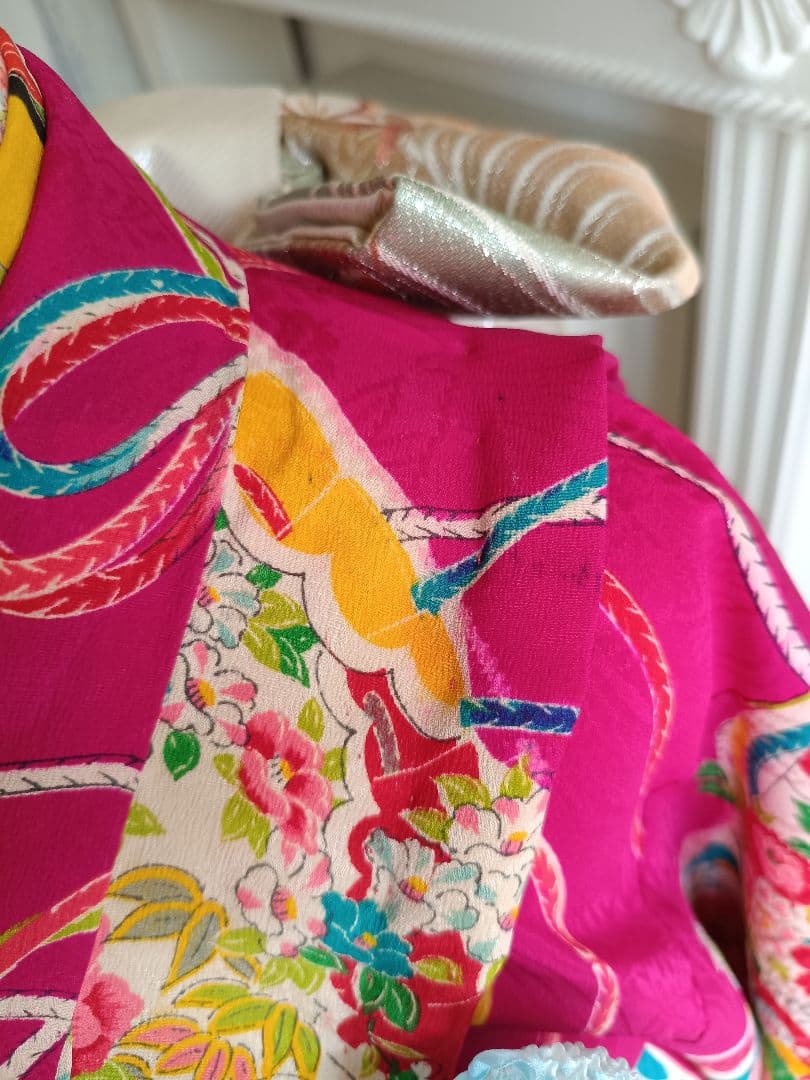 アンティークマゼンダピンクの着物にだらり帯☆七五三フルセット