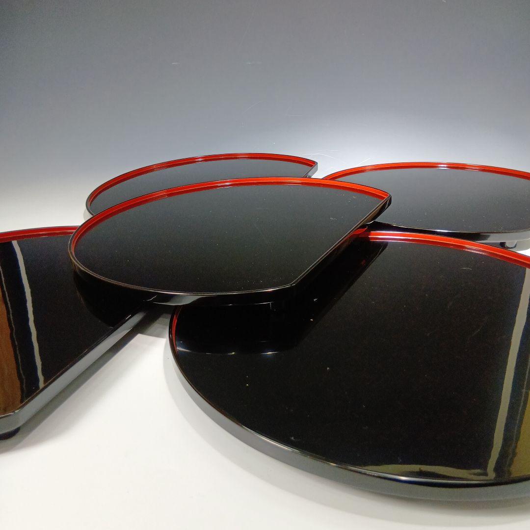 木製 輪島塗(塗師)静峰造 半月盆5枚 共箱