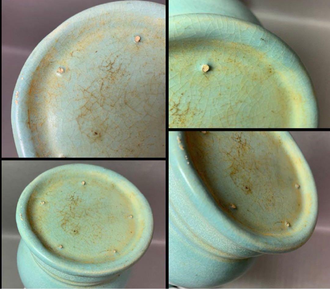 中国 四大名窯宋代汝窯天青釉 莲花口双耳花瓶 が