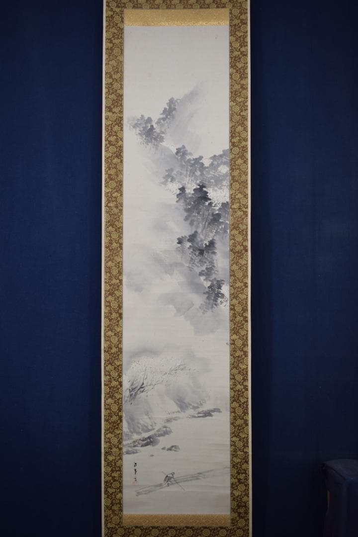 真作】岸竹堂/春景嵐山図/桜花山水図/掛軸☆宝船☆Y-920 JM コレクション