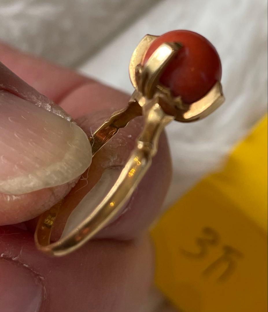 K18 指輪 赤珊瑚