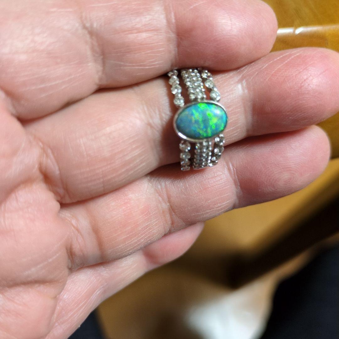 レディースリング、天然オパール指輪、プラチナ、サイズ15位