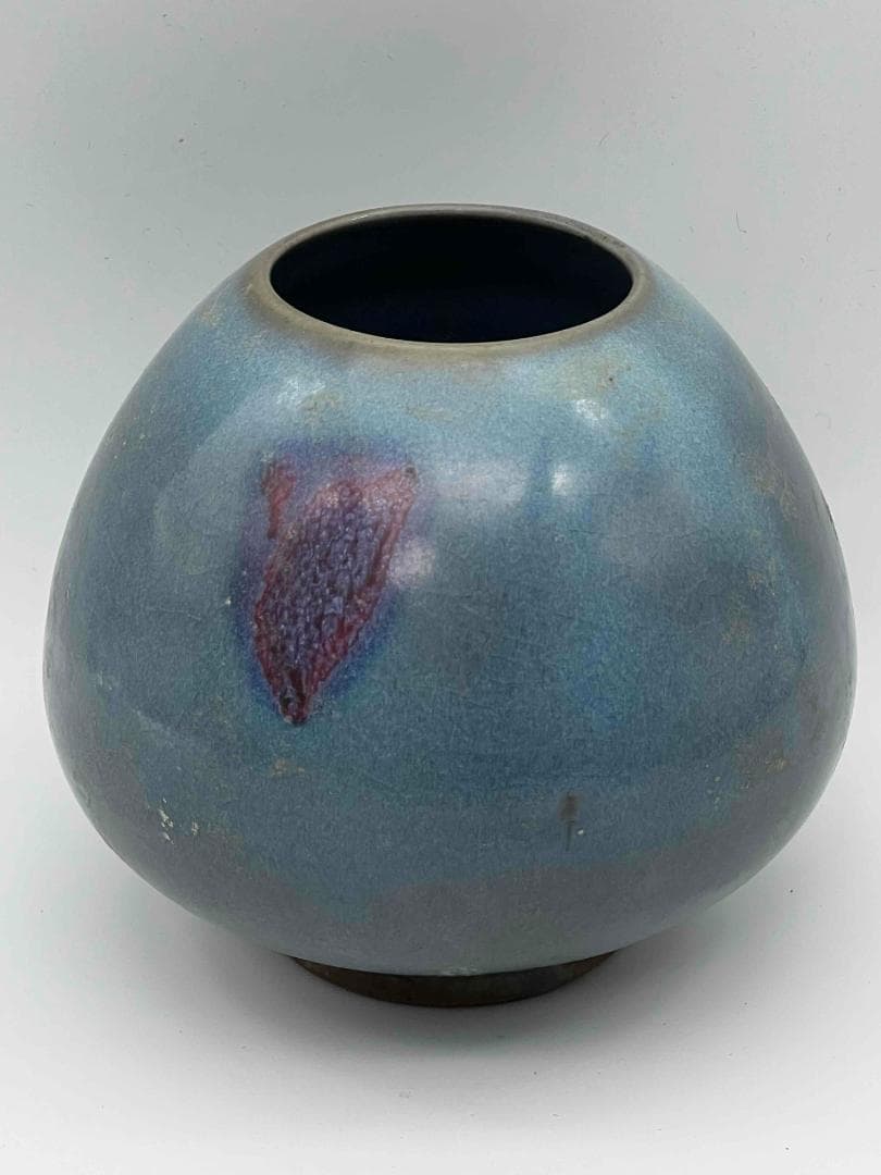 元時代鈞窯澱青月白釉鼓釘鈕羅漢洗 水丞 【旧家蔵出し】 香炉(D-98)