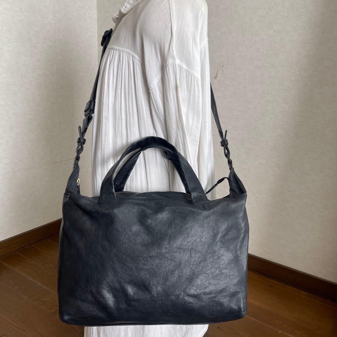 ◇ genten ゲンテン バッジョ2wayレザーショルダーバッグ ネイビー ◇