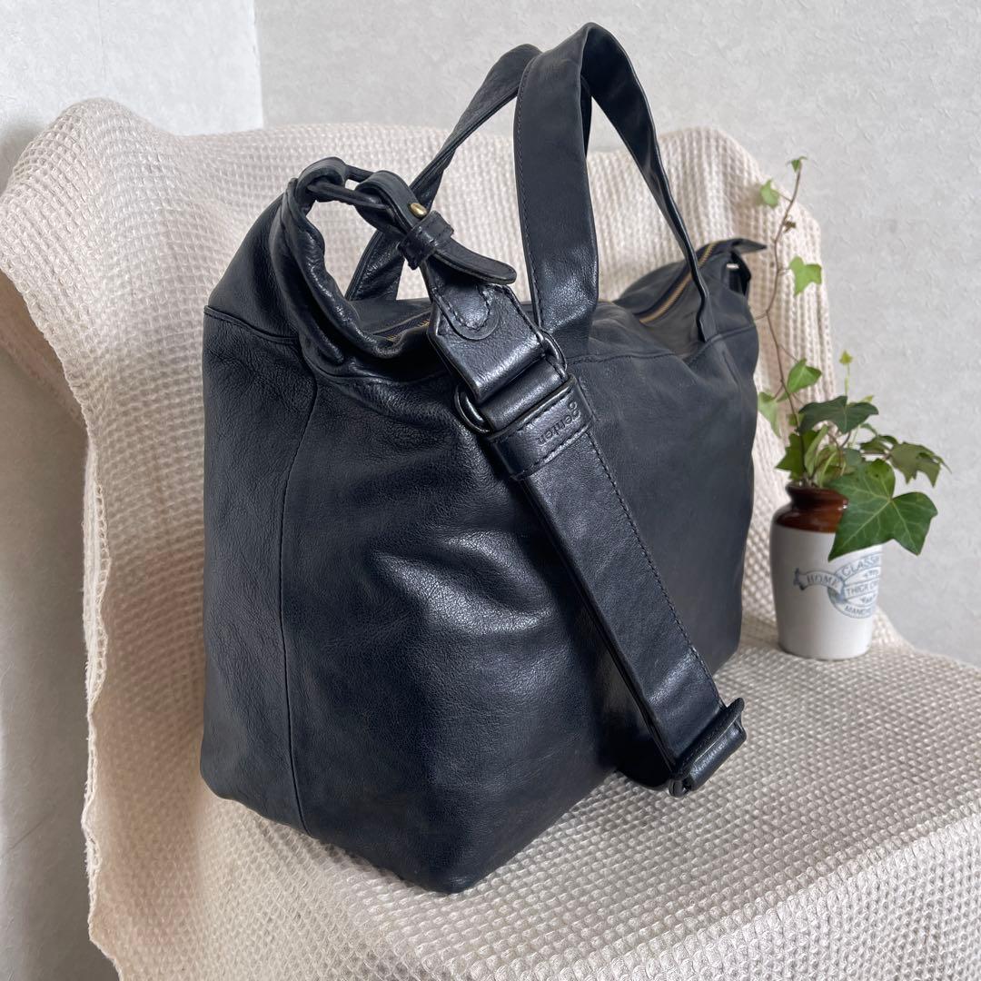 ◇ genten ゲンテン バッジョ2wayレザーショルダーバッグ ネイビー ◇