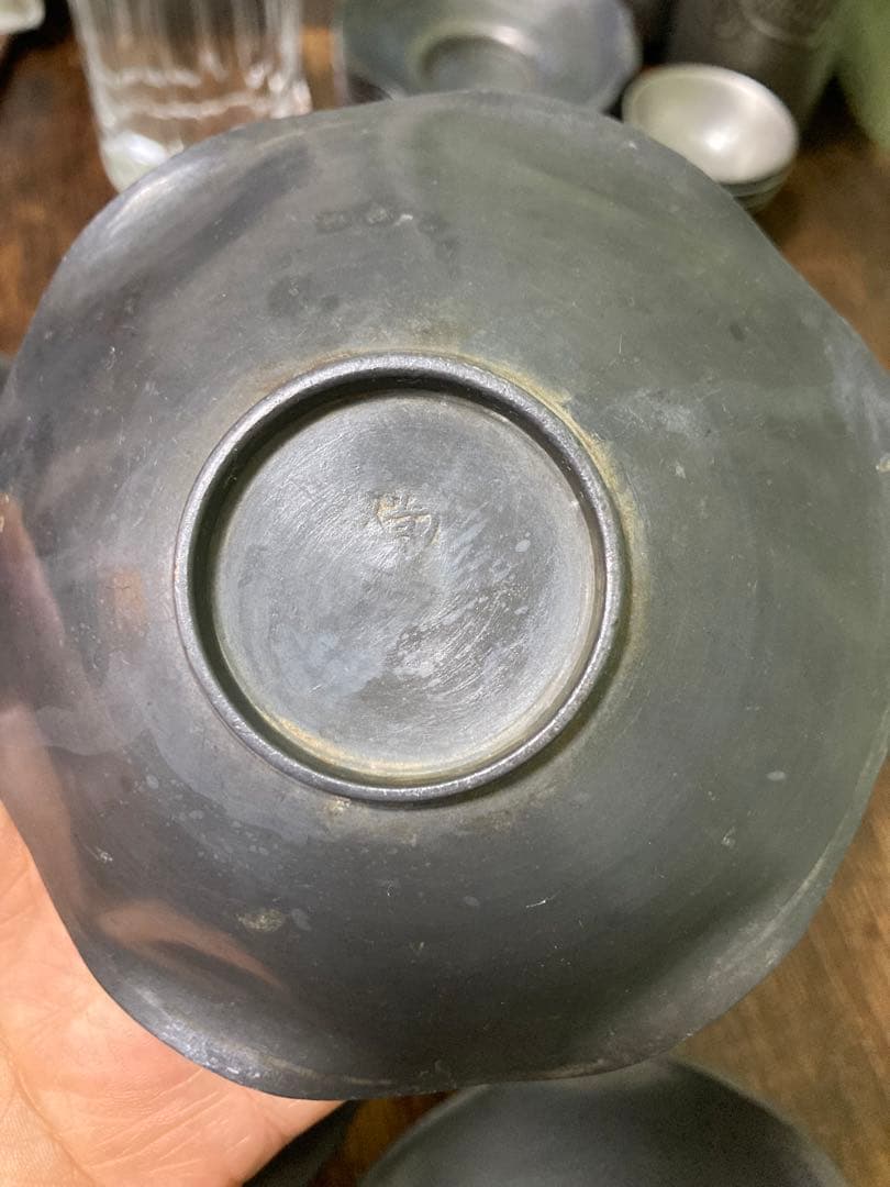 し*ん様 清 乾隆年間 錫制茶托 尚天泰款 中国 古