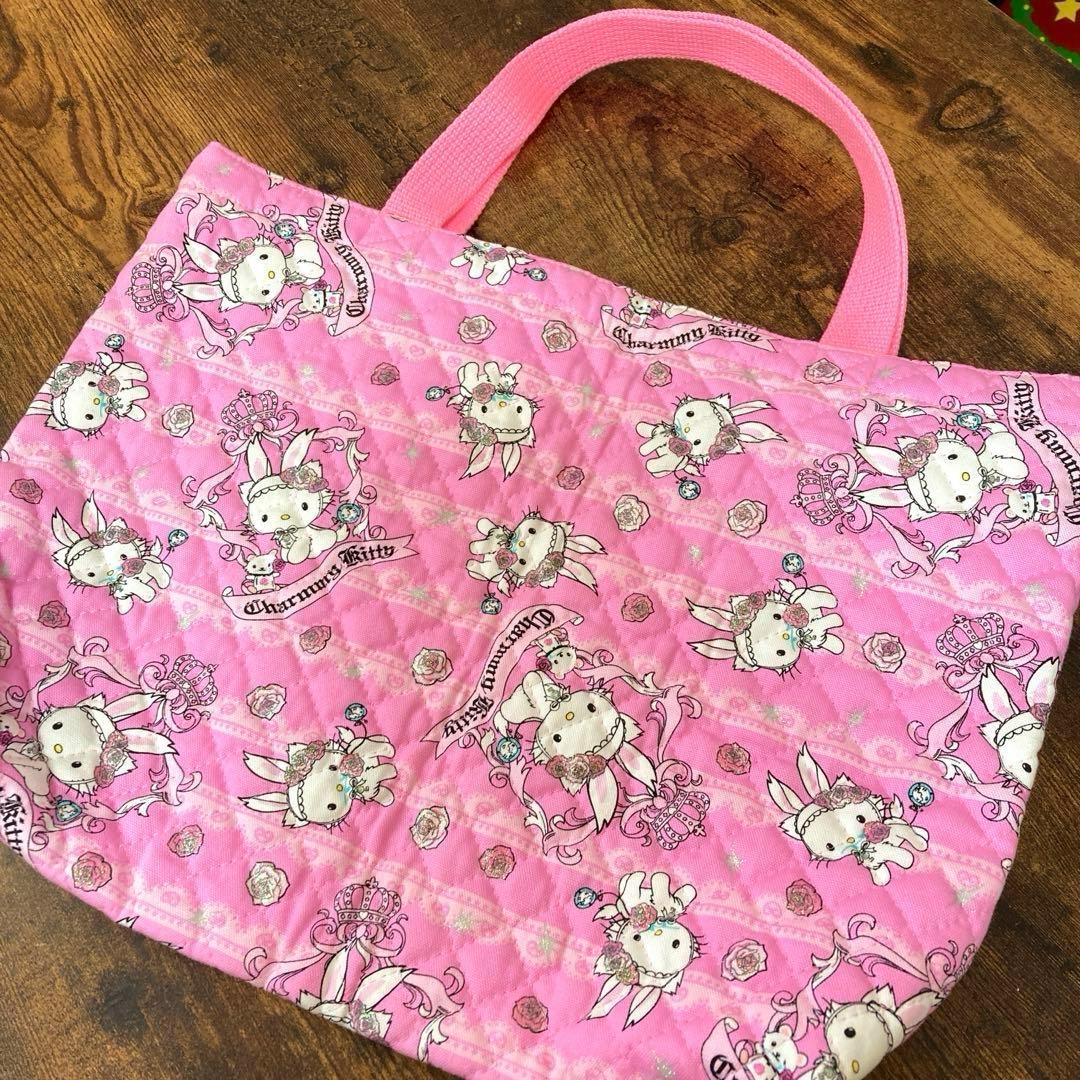 チャーミーキティ　ウサミミ　トートバッグ　生地　ハギレ　平成レトロ　当時物　レア チャーミーキティ ウサミミ トートバッグ 生地 ハギレ 平成レトロ 当時