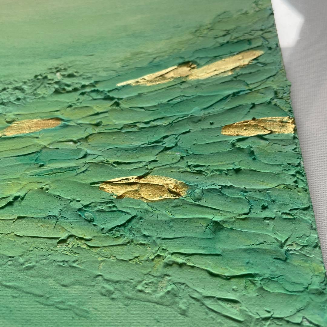金と緑の現代アート｜テクスチャーアート　アートパネル　インテリア　壁掛け　原画