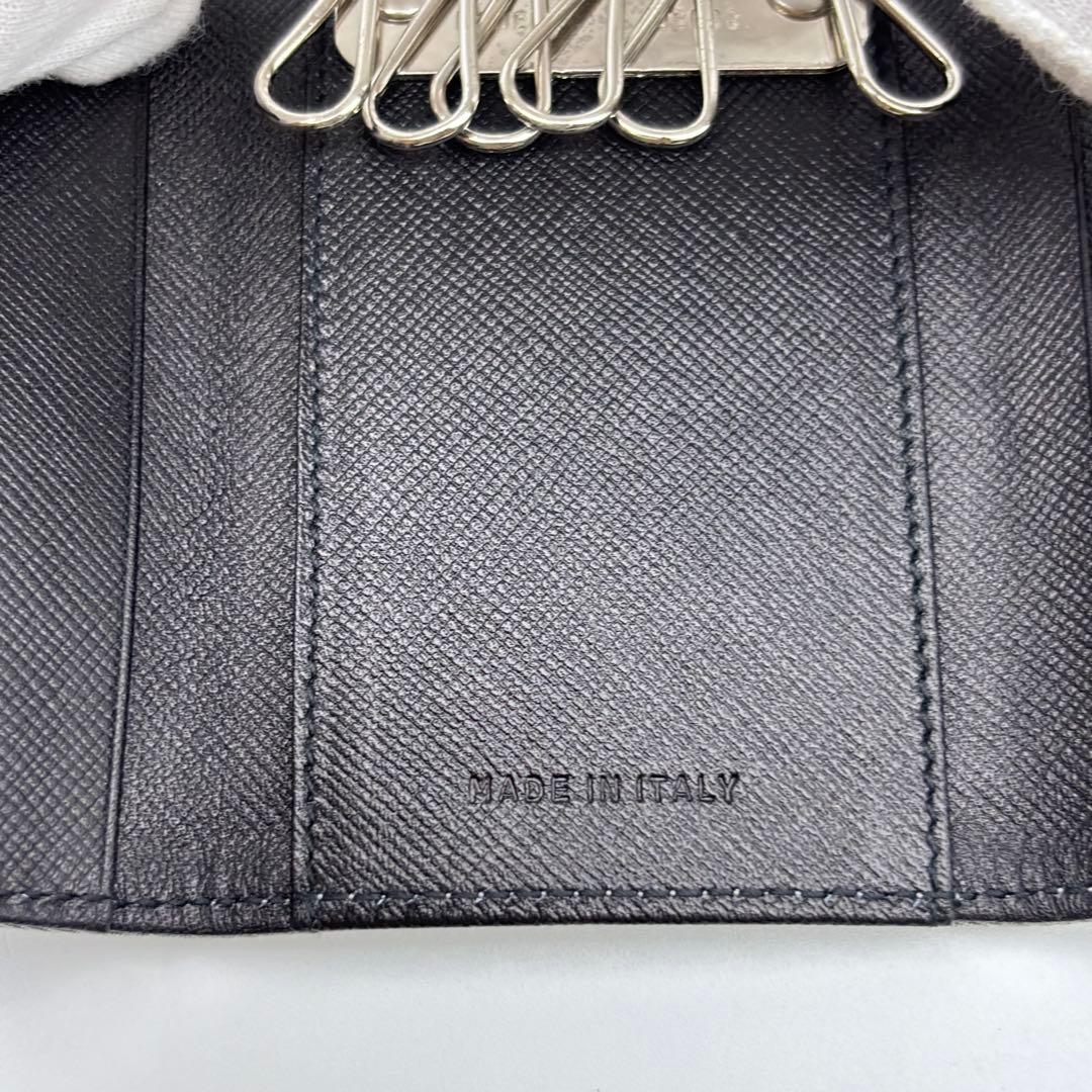 箱付き未使用級】プラダ 6連 キーケース ナイロン×レザー 三角ロゴ グレー