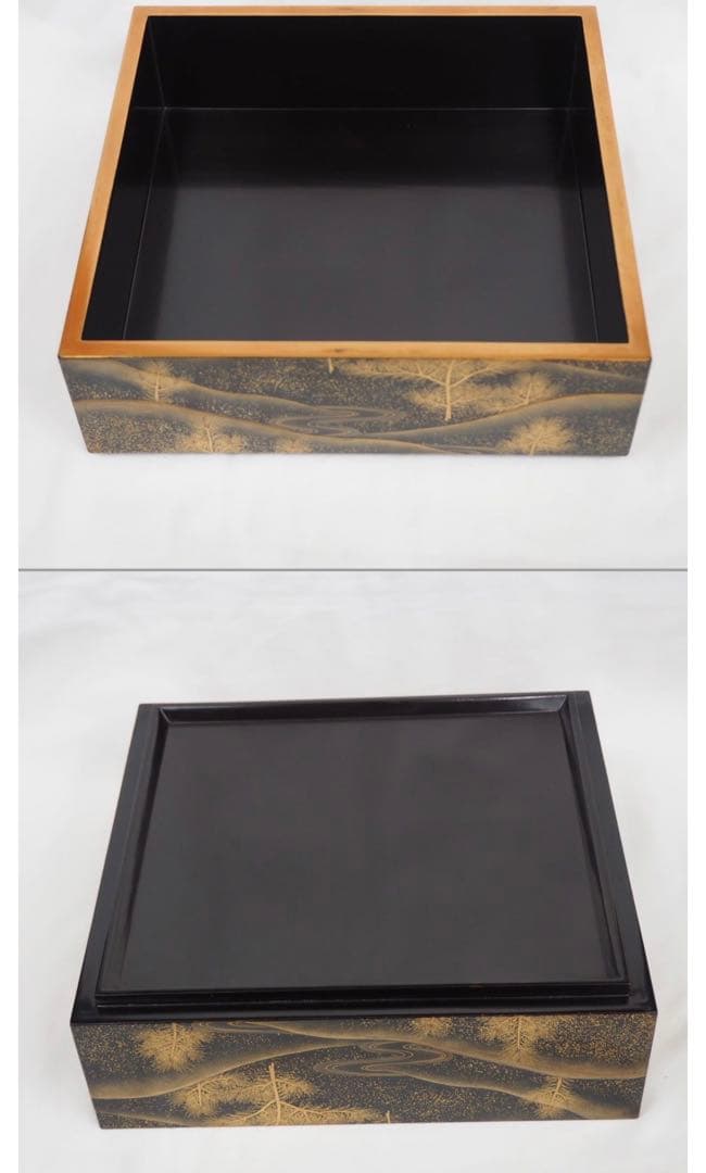 送料無料 旧家蔵出時代輪島塗 本金使用 金蒔絵根5重箱 変え蓋