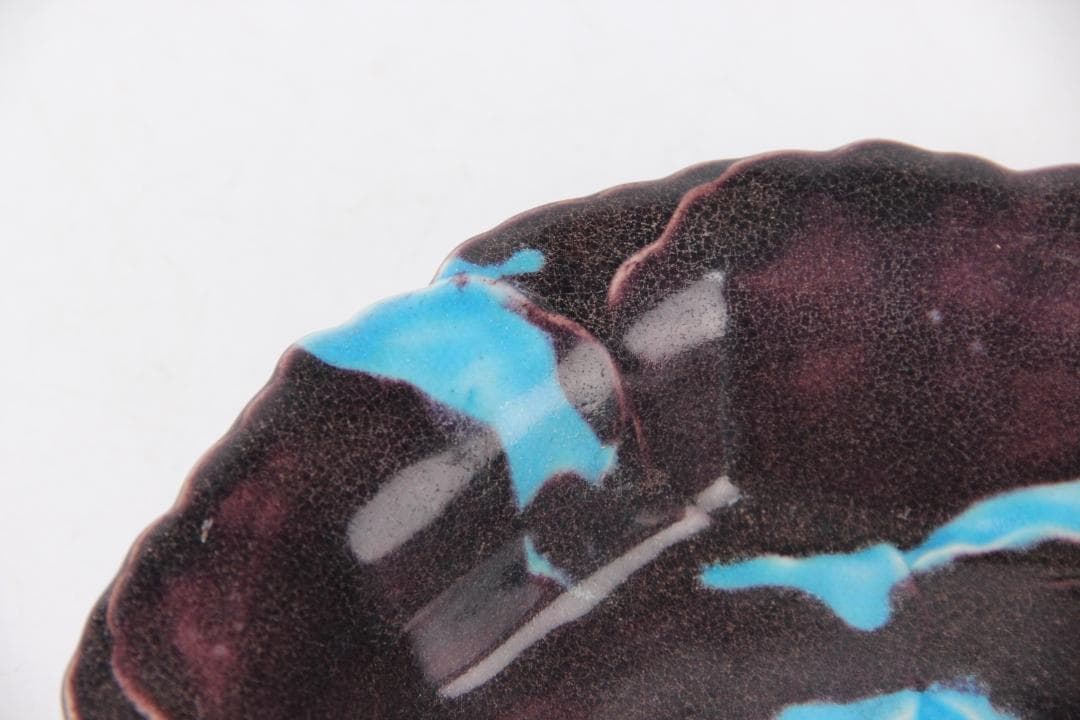 紀州 御庭焼 三楽園製 交趾 二彩 花模様 箱付 EM3-2