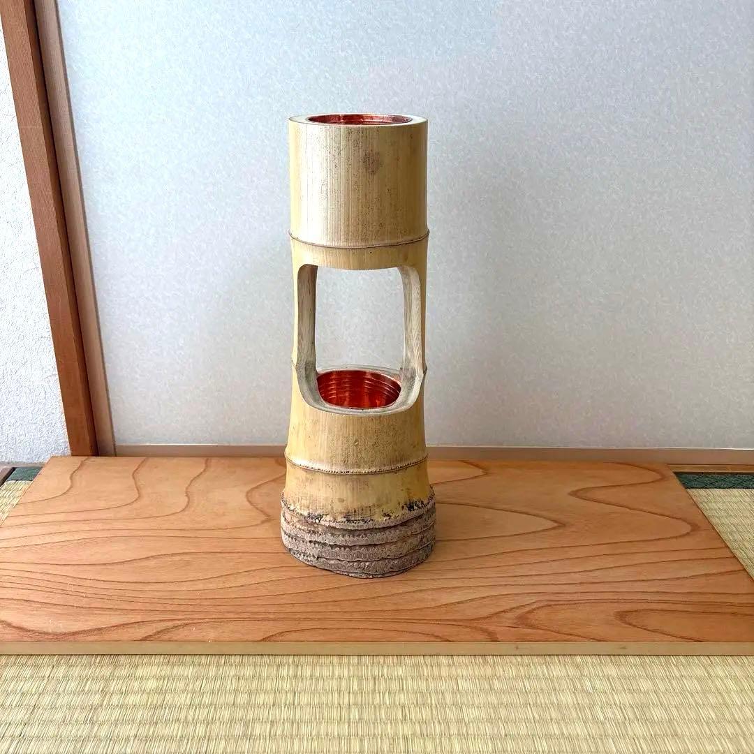 67 お正月セール 根付き ミニサイズ 二重切 生け花 竹花入れ 竹筒 華