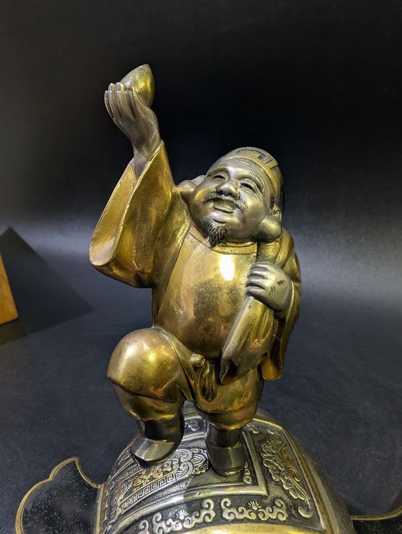 近藤正真 作 鋳銅 打出の小槌 大黒天 高23cm 共箱 高岡銅器銀仕上 正真銘