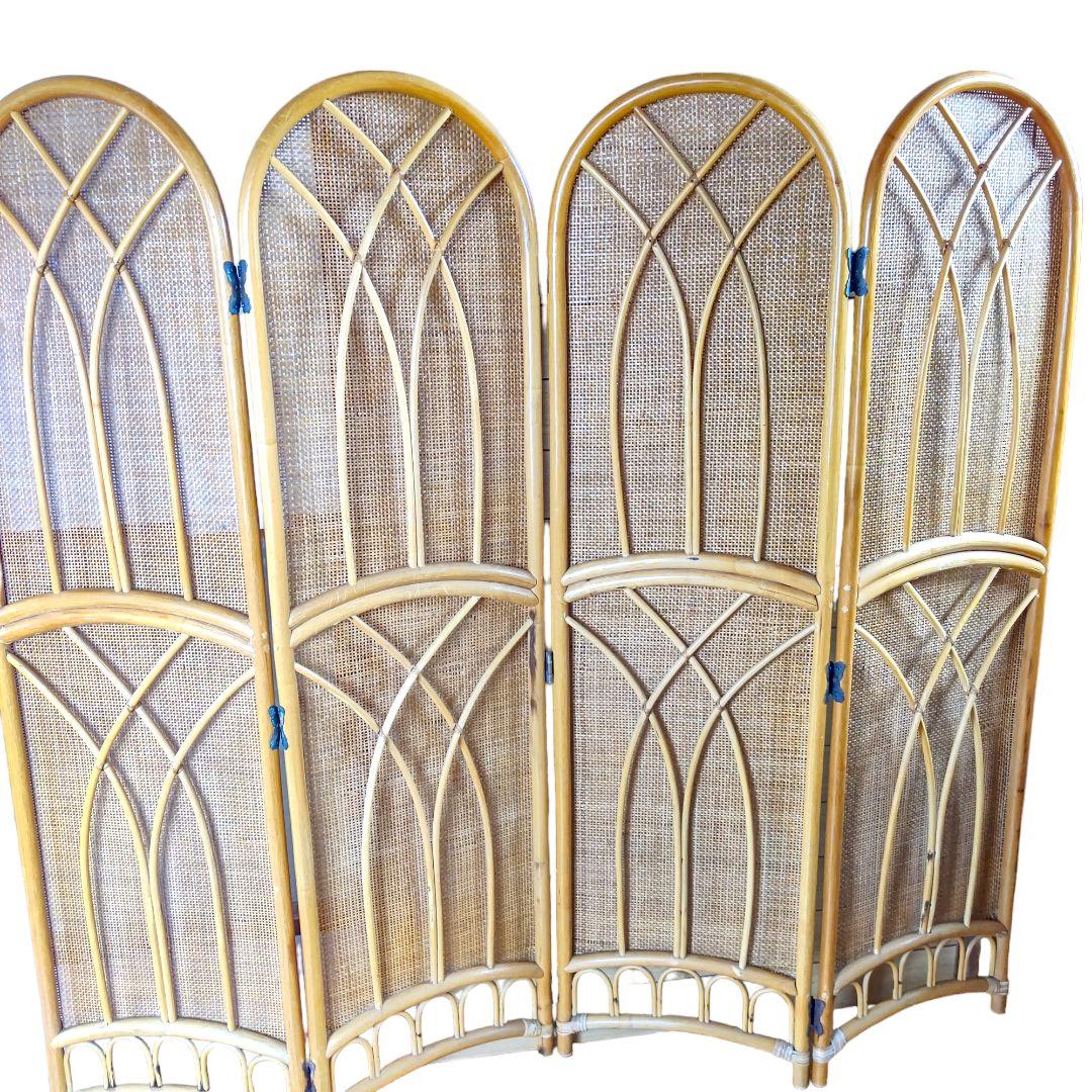 美品籐 ラタン4連スクリーン 4連 ラタンパーテーション 籐 衝立 間仕切