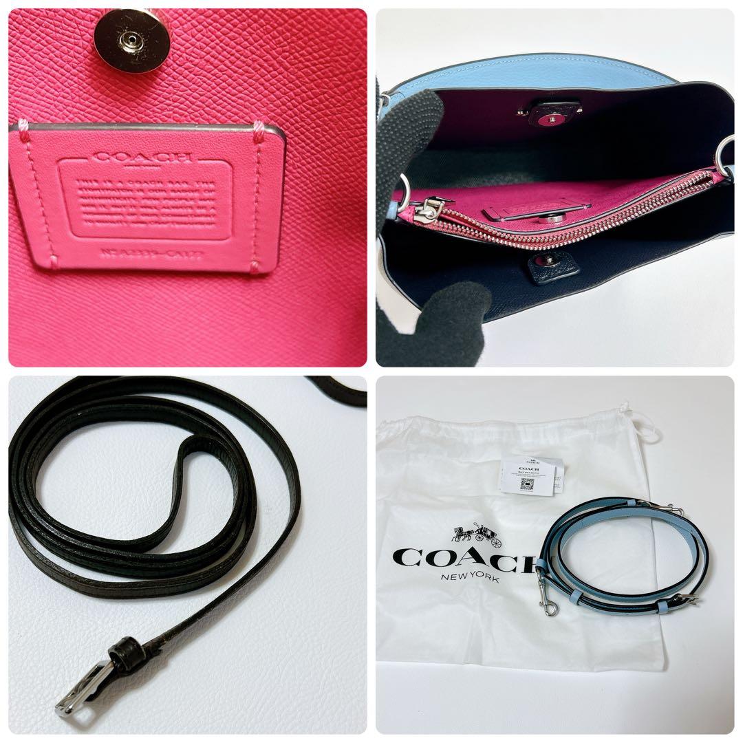 極美品 コーチ モリー バケットバッグ 22 2way レザー ショルダー 水色