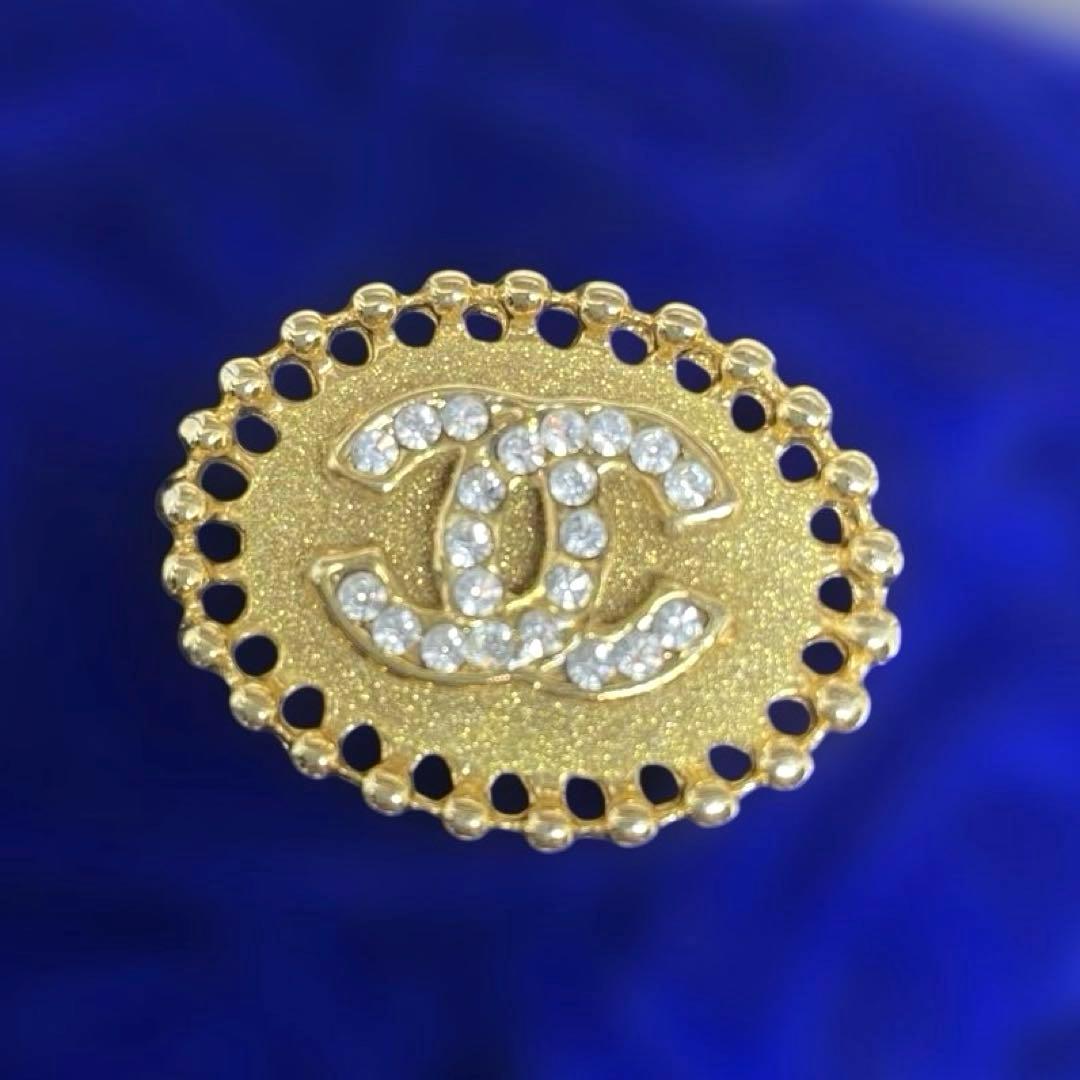 CHANEL ダブルCロゴ ゴールドラインストーンブローチ ヴィンテージ