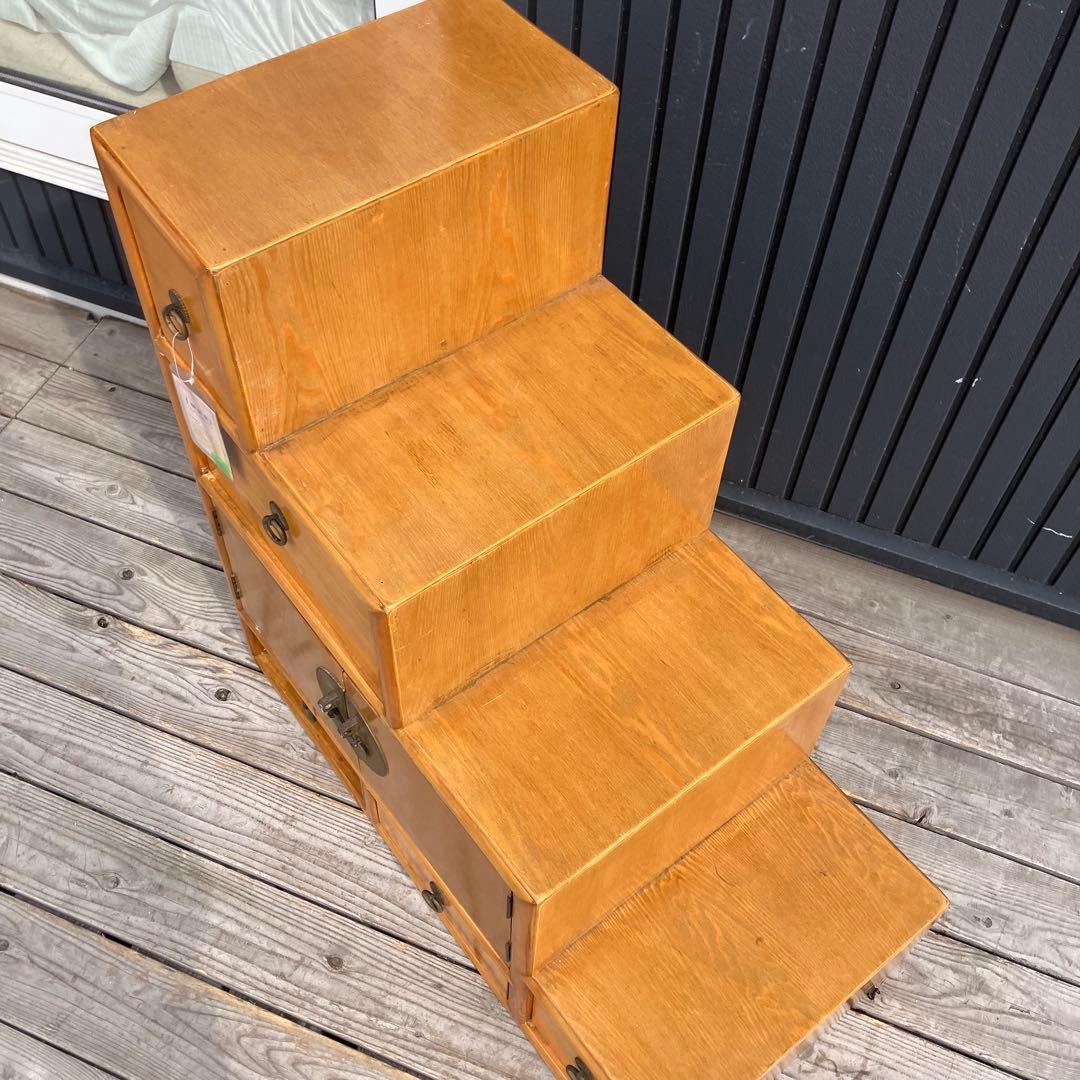 ② 昭和レトロ 中国古典家具 木製 階段箪笥 サイドボード 古家具 両面