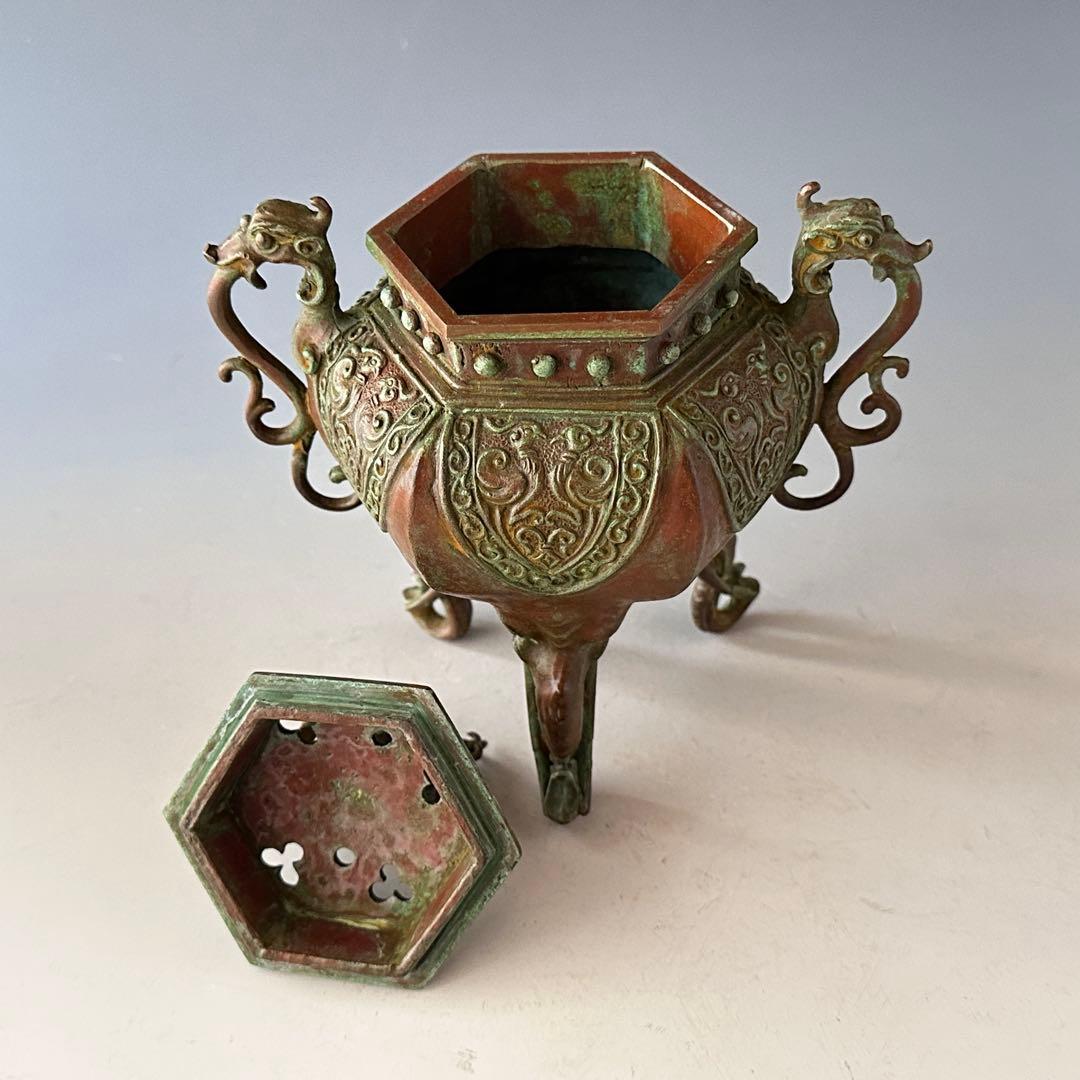 長谷川雅山　青銅　瑞貴　三足　香炉　工芸品　美術品　極上品　金工　鋳物