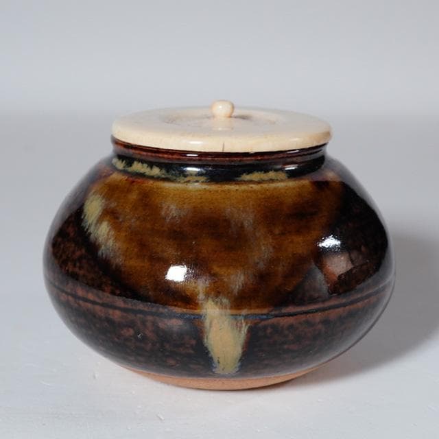 膳所焼 大海茶入 仕覆：伊予簾 共箱 茶道具 茶器 長緒 陽炎園