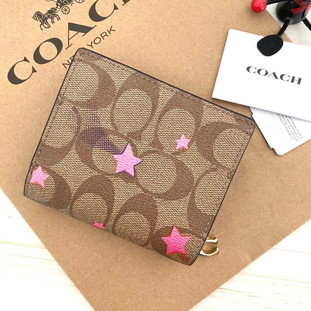 COACH コーチ 折り財布 カーキ 二つ折り財布 星柄 財布 L108812990