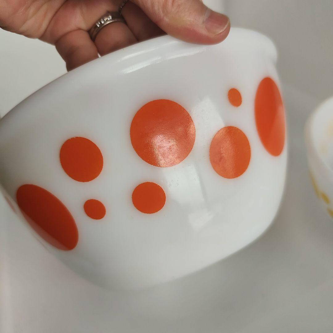 美品 Hazel Atlas ヘーゼルアトラス ポルカドット 水玉 ボウル 4個